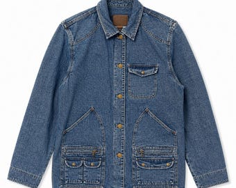 Vtg Ralph Lauren Chore Coat Denim Jacket Womens L Blue Utility Workwear 90s