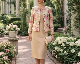 VTG Leslie Fay Floral Dress Suit 2 Pc Mother of the Bride Easter Wedding 12