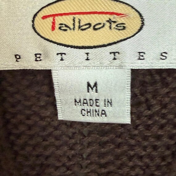 Talbots Cable Knit Longline Cardigan  M Petite Chocolate Brown Cashmere Blend View 3