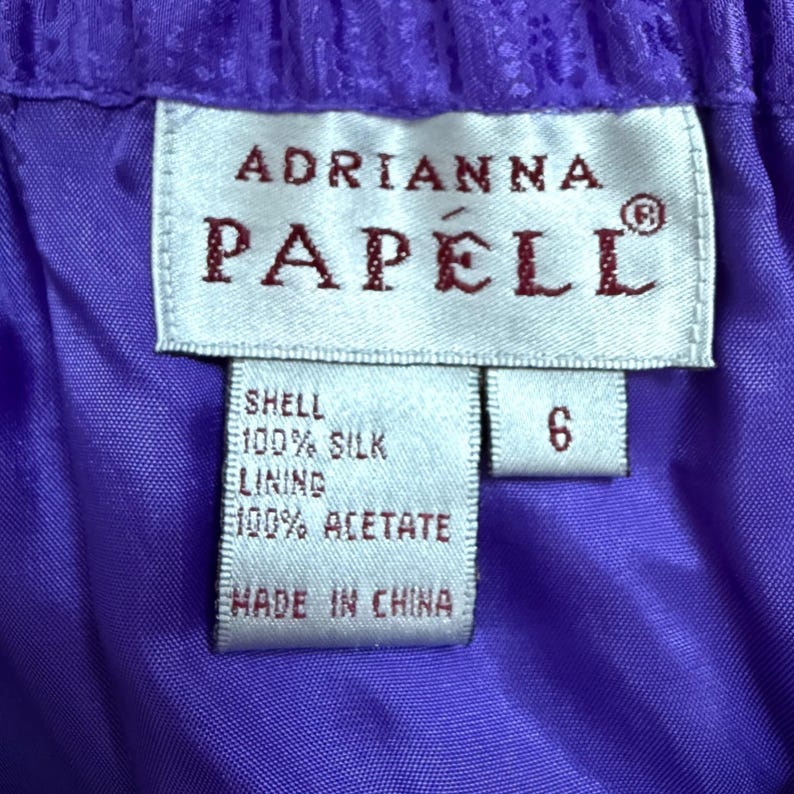 VtG. 90s Adrianna Papell Silk Skirt Suit 2 Pc Set Purple Teal Striped Size 6 afbeelding 13