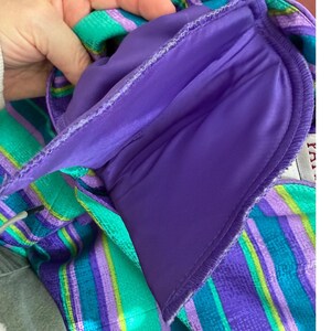 VtG. 90s Adrianna Papell Silk Skirt Suit 2 Pc Set Purple Teal Striped Size 6 afbeelding 9