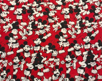 Disney Vintage Mickey Mouse Fitted Sheet Bedding Twin Red Character Print 90s