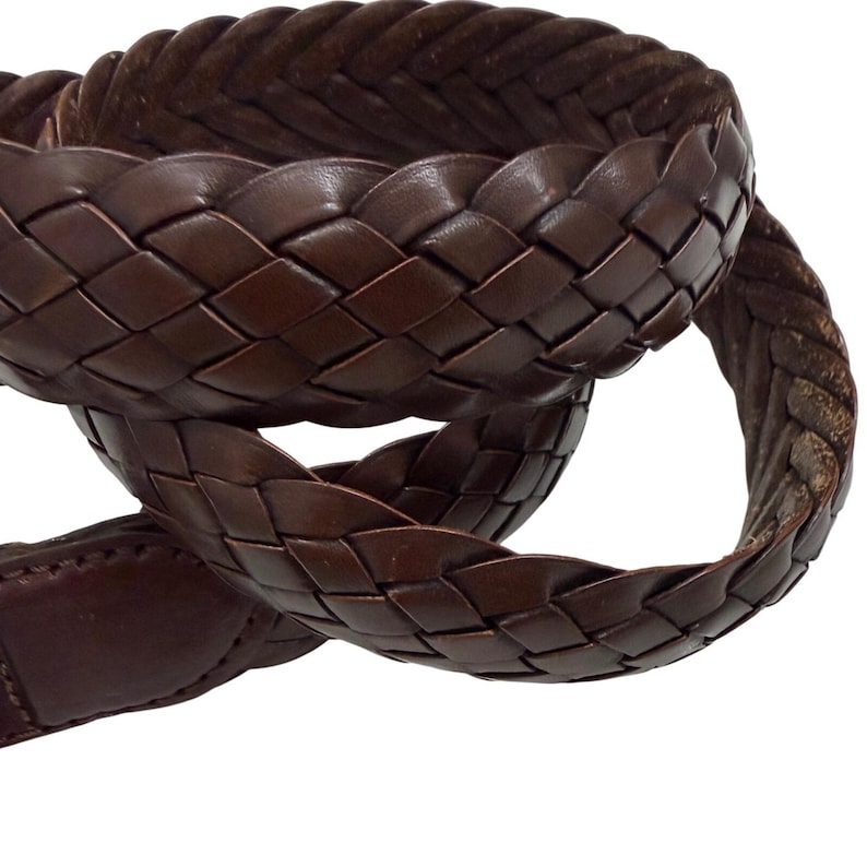 VTG Brighton Braided Woven Leather Belt Men 40 Brown Brass Buckle Casual Classic image 4