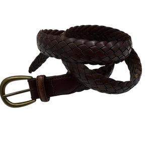VTG Brighton Braided Woven Leather Belt Men 40 Brown Brass Buckle Casual Classic image 2