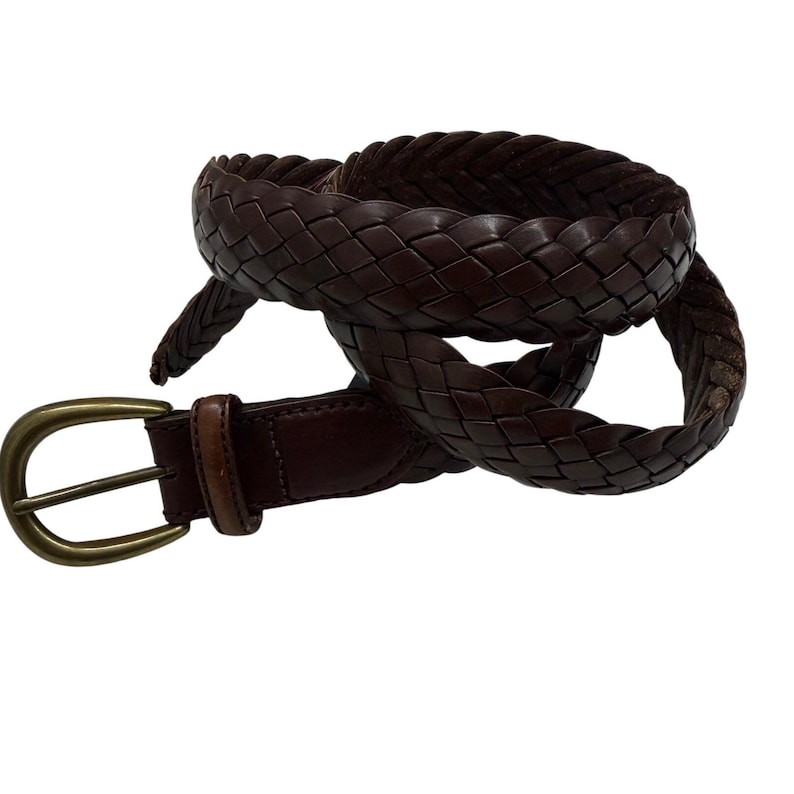 VTG Brighton Braided Woven Leather Belt Men 40 Brown Brass Buckle Casual Classic image 2