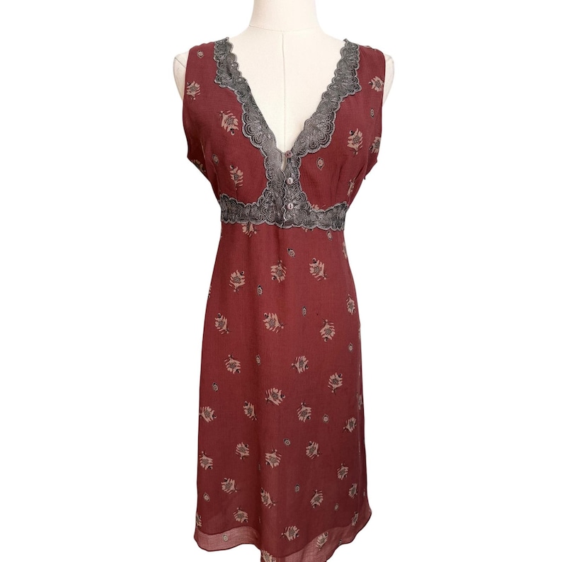 Vintage Free People Babydoll Floral Lace Trim Empire Waist Midi Dress Medium Y2K image 4