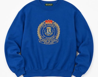 St Andrews Old Course Sweatshirt Men L Blue Golf Scotland Embroidered Crest VTG