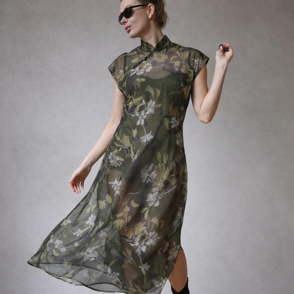 knee length dresses for ladies Plus Size Oriental Mesh Short Sleeve Midi Dress – Pluspreorder