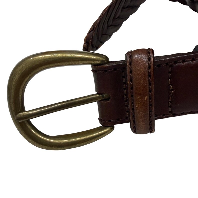 VTG Brighton Braided Woven Leather Belt Men 40 Brown Brass Buckle Casual Classic image 3