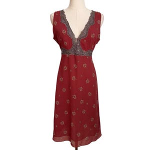 Vintage Free People Babydoll Floral Lace Trim Empire Waist Midi Dress Medium Y2K image 6