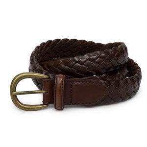VTG Brighton Braided Woven Leather Belt Men 40 Brown Brass Buckle Casual Classic image 1