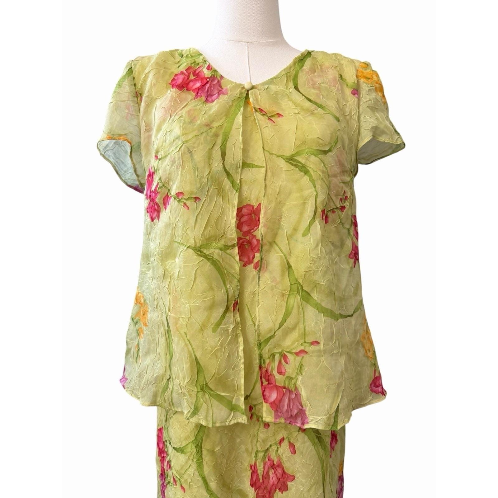 Robe Florale Verte K S L KARIN STEVENS - Taille L Occasion Très Bon État