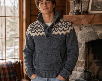 VTG Abercrombie & Fitch Y2K Fair Isle Sweater M Shawl Collar Cashmere Wool