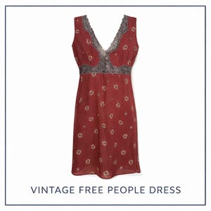 Vintage Free People Babydoll Floral Lace Trim Empire Waist Midi Dress Medium Y2K image 1