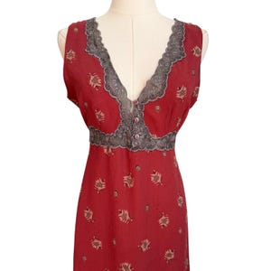 Vintage Free People Babydoll Floral Lace Trim Empire Waist Midi Dress Medium Y2K image 2