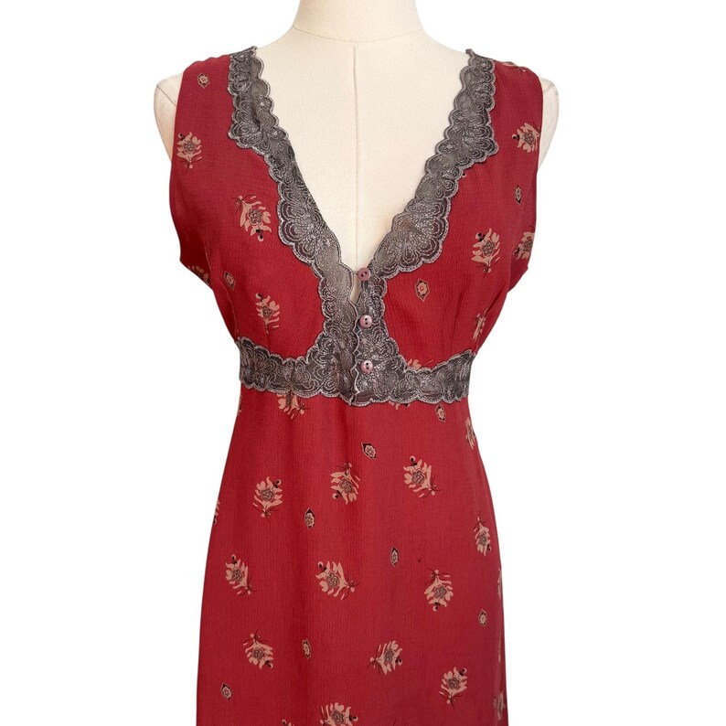 Vintage Free People Babydoll Floral Lace Trim Empire Waist Midi Dress Medium Y2K image 2