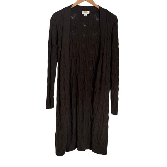 Talbots Cable Knit Longline Cardigan  M Petite Chocolate Brown Cashmere Blend View 2