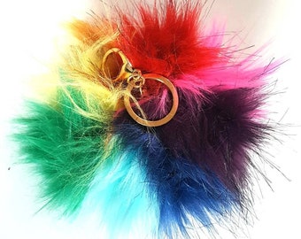 Colgador de bolso arcoíris, llavero con pompón multicolor del Orgullo, regalos LGBTQ, llavero de chakra esponjoso, regalos para la celebración del Orgullo, adorno de bolso multicolor