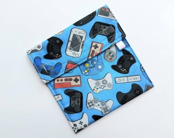 Reusable Sandwich bag, Gift for gamer, Eco snack bag, Games controller blue lunch bag, Kids packup pouch, Back to school gift