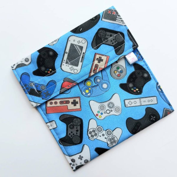 Reusable Sandwich bag, Gift for gamer, Foodsafe eco snack bag, Games controller blue lunch wrap, Kids packup, Back to school, Gender neutral