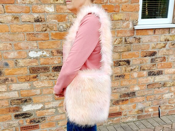 Pink Fluffy Shoulder Bag Boho Faux Fur Tote Y2K Inspired Blush
