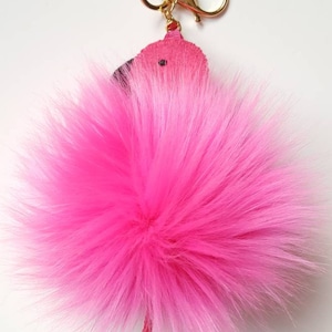 Flamingo bag hanger, Pink vegan pom key ring, Hanging decoration Flamingo lover present, Purse charm, Birthday gift for her, Mingo key chain image 7