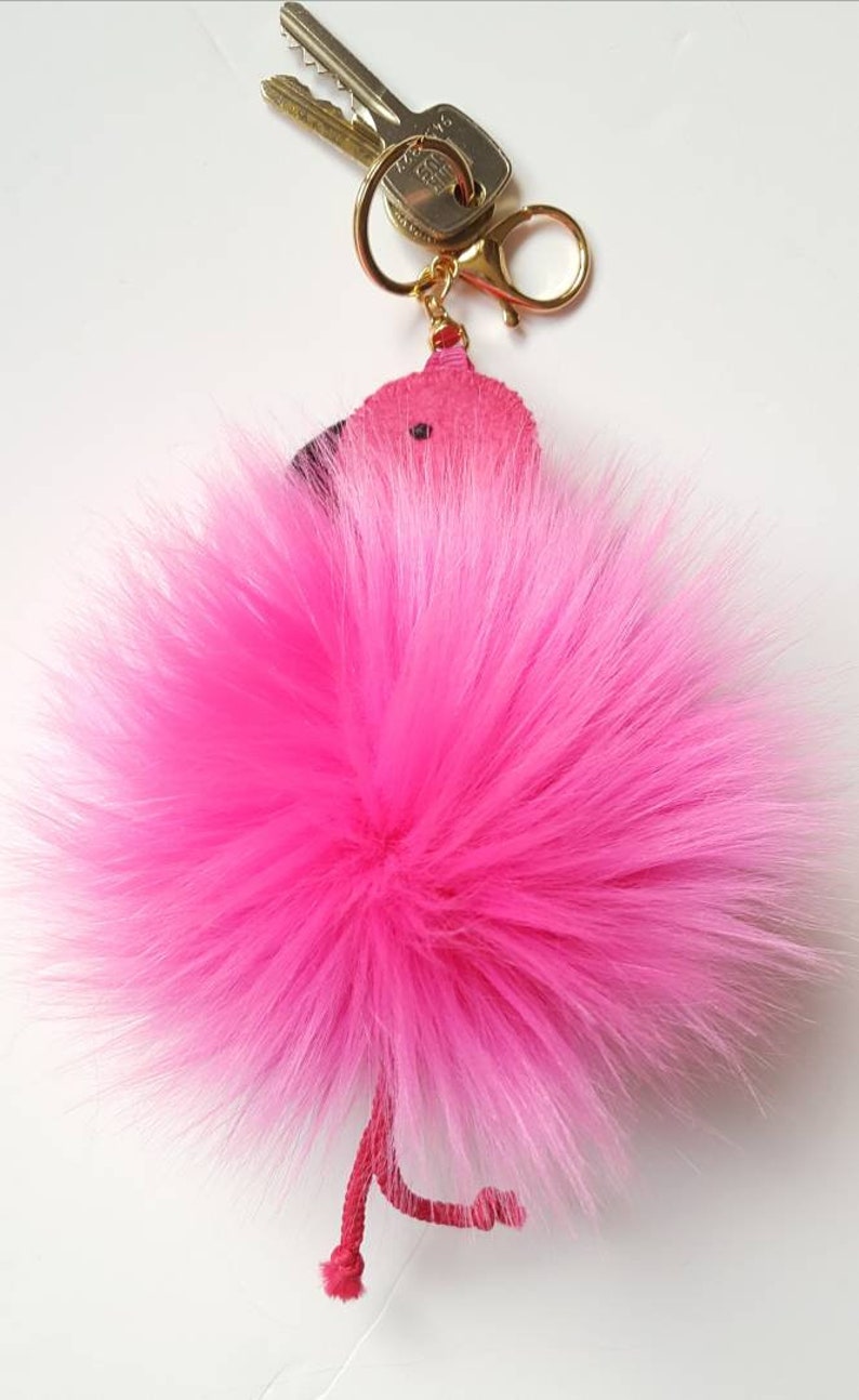 Flamingo bag hanger, Pink vegan pom key ring, Hanging decoration Flamingo lover present, Purse charm, Birthday gift for her, Mingo key chain image 7