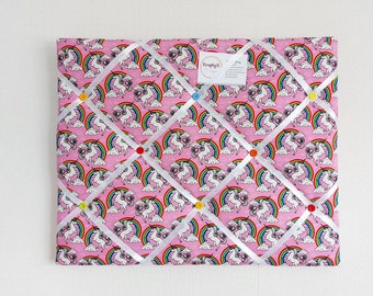 Unicorn noticeboard, Rainbows wall decor, Unicorn ribbon board, Girls birthday gift, Girls pink bedroom wall decor, Keepsake display board