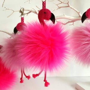 Flamingo bag hanger, Pink vegan pom key ring, Hanging decoration Flamingo lover present, Purse charm, Birthday gift for her, Mingo key chain image 3