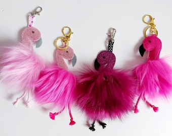Flamingo gifts, Pink sparkly bag charm, Teacher gifts, Fluffy keyring, letterbox gift for her, Glitter purse charm, Flamingo bag hanger
