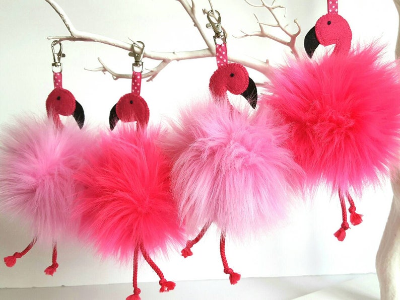 Flamingo bag hanger, Pink vegan pom key ring, Hanging decoration Flamingo lover present, Purse charm, Birthday gift for her, Mingo key chain image 5