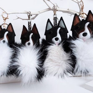Border collie gifts, Personalised dog bag charm, Fluffy giant pom keyring, Dog mom birthday gift for her, Purse charm pet keepsake