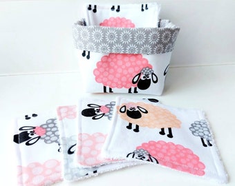 Sheep reusable makeup pads, Cloth face wipes, Fabric storage basket, Eco friendly bamboo soft wipes, Girls birthday gifts, plant pot cover