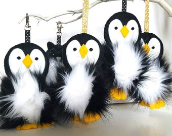 Penguin bag hanger, Gifts for Penguin lover, Mum gifts, Vegan puff ball, Baby shower, Penguin bag charm, Giant fur key chain, Purse charm