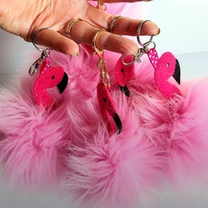 Flamingo bag hanger, Pink vegan pom key ring, Hanging decoration Flamingo lover present, Purse charm, Birthday gift for her, Mingo key chain image 6