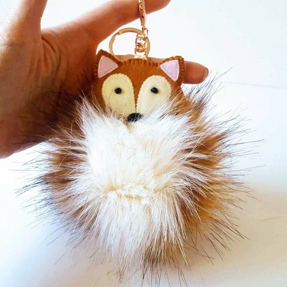 Big Eye Baby Keychain Purse Bag Fox Fur Fluffy Ball Doll Key Chain Key  Chains For
