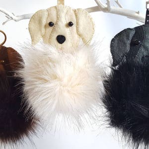 Labrador bag hanger, Personalised dog gifts for her, Golden retriever purse charm, Fluffy giant pom key ring, Chocolate lab keepsake present