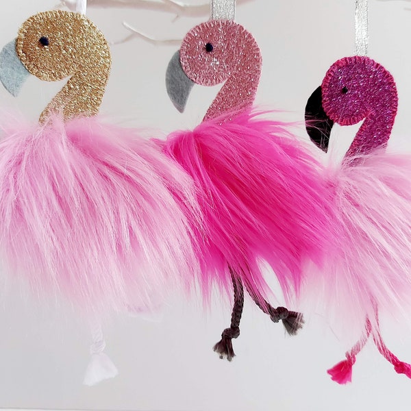 Pink flamingo Christmas bauble, Fluffy tree decoration, Flamingo gifts for her, Nursery teacher present, Girls secret santa, Stocking filler