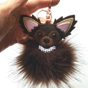 Chihuahua bag charm, Personalised chi gifts for her, Fur purse charm, Dog key ring, Mothers day gifts, Fluffy bag hanger All chocolate/collar