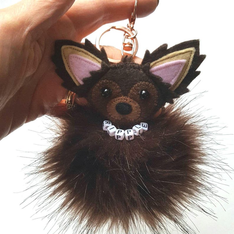 Chihuahua bag charm, Personalised chi gifts for her, Fur purse charm, Dog key ring, Mothers day gifts, Fluffy bag hanger All chocolate/collar