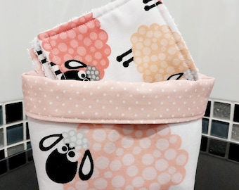 Reusable face wipes, Sheep gifts, Fabric storage basket, Mothers day gifts, No waste makeup pads, Girls birthday gifts, plant pot cover
