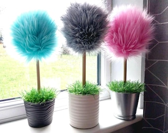 Fluffy topiary tree, Fake plant, House gift, Truffula inspired nursery decoration, Truthful tree, Baby shower present, Quirky shelf sitter