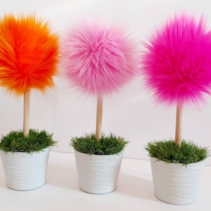 Fluffy topiary tree, Fake plant, House gift, Truffula inspired nursery decoration, Truthful tree, Baby shower present, Quirky shelf sitter