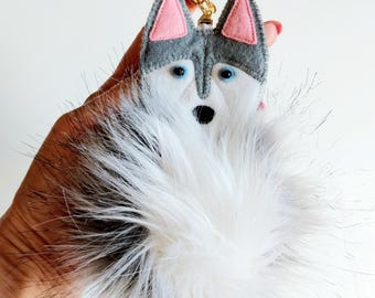 Husky bag charm, Dog gifts for her, Personalised Siberian husky key ring, Malamute bag hanger, Spitz pet keepsake, Dog mom gift