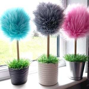 Fluffy topiary tree, Fake plant, House gift, Truffula inspired nursery decoration, Truthful tree, Baby shower present, Quirky shelf sitter