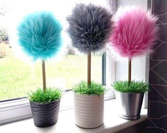 Fluffy topiary tree, Fake plant, House gift, Truffula inspired nursery decoration, Truthful tree, Baby shower present, Quirky shelf sitter