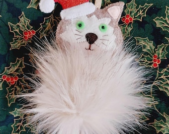 Cat bag hanger, Tree decoration, Fluffy Christmas bauble, Cat gifts for her, Nursery teacher gift, Girls secret santa, Stocking filler