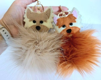 Yorkshire terrier bag hanger, Yorkie gifts for her, Fluffy dog key ring, Personalised bag charm, Toy breed dog mom present, Pom key fob