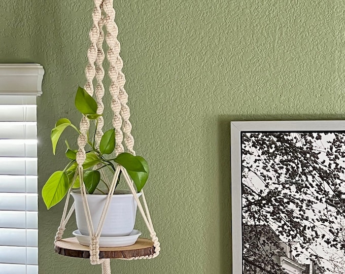 Macrame Plant Hanger//"The MEREK"// With or Without Wood Round