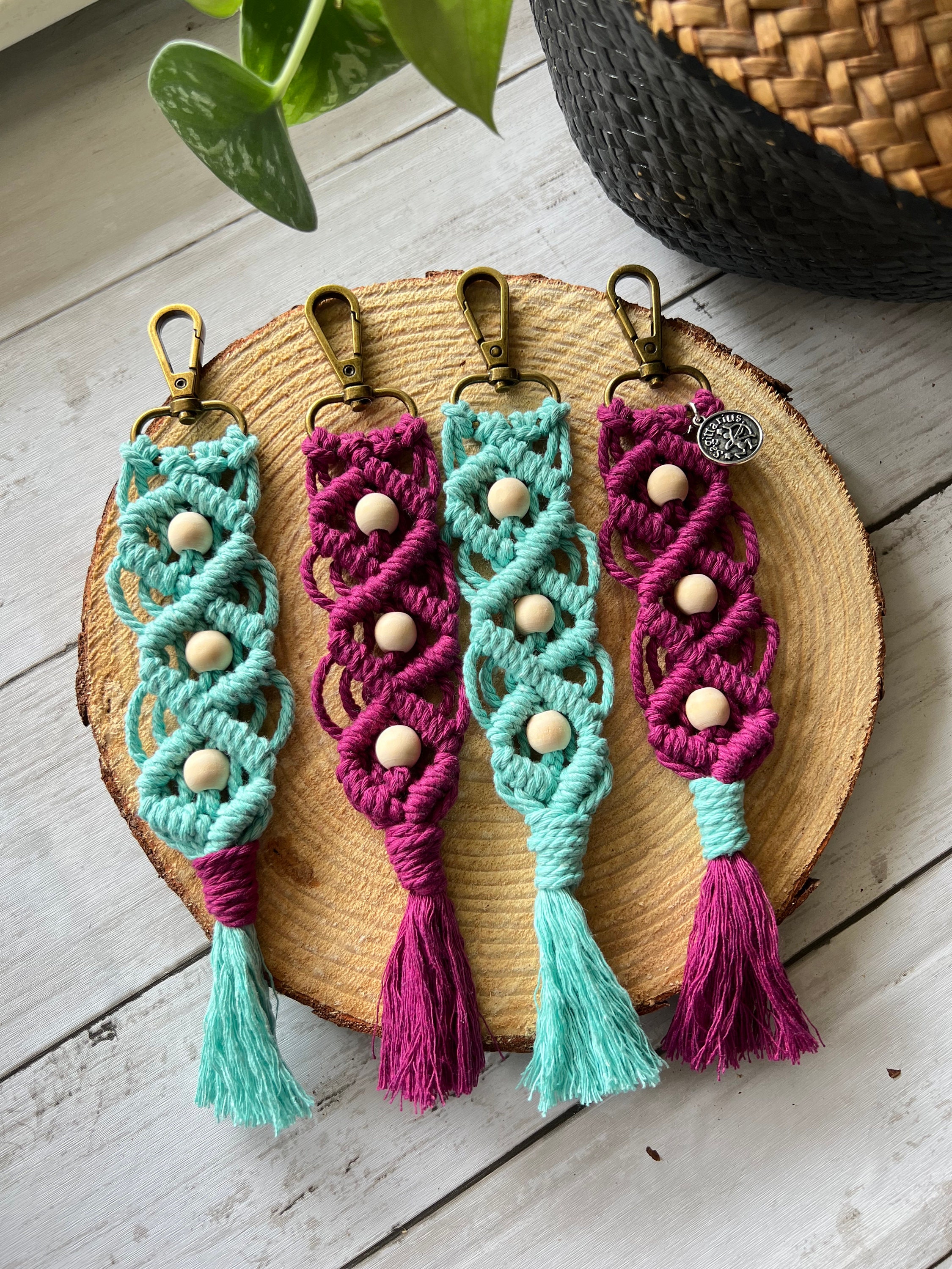 Macrame Keychain With Beads//purple and Teal//optional Zodiac Charm -   Finland